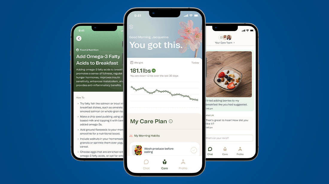 Three phones on blue background